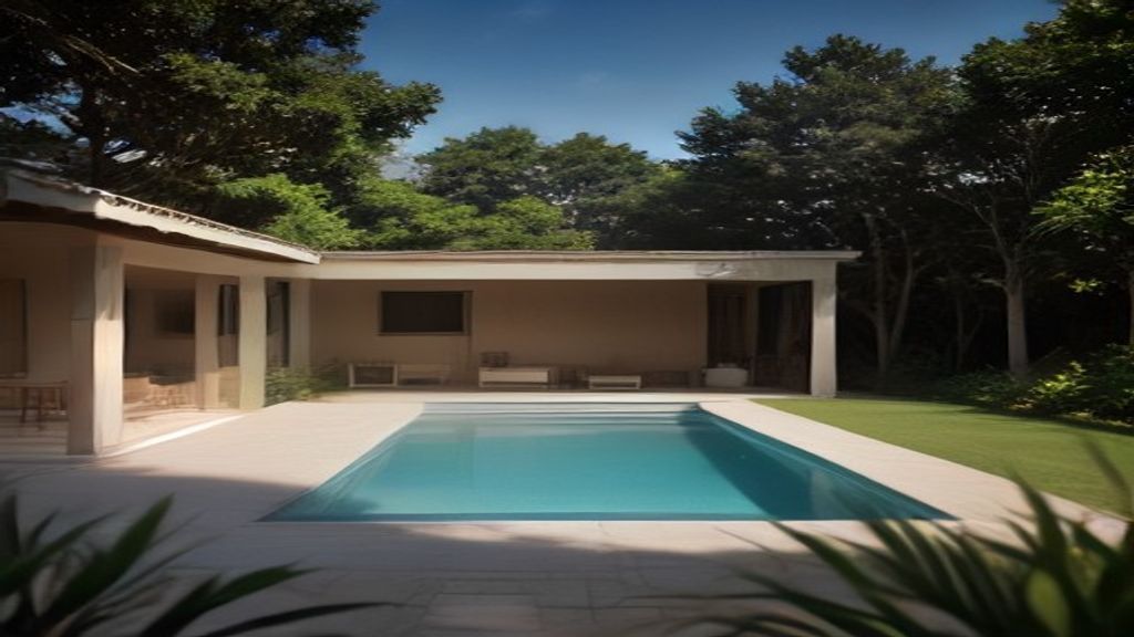 Exterior da Casa de Verão em Melides, com a piscina alinhada com o eixo da casa